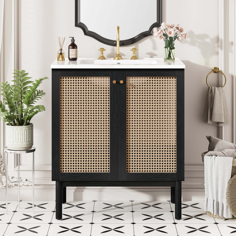 Meuble-lavabo de 30 pouces fabriqué à partir de matériaux naturels, Noir