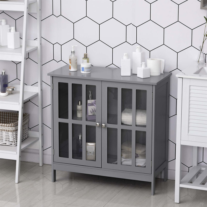 Grey MDF Sideboard Buffet with Transparent Doors