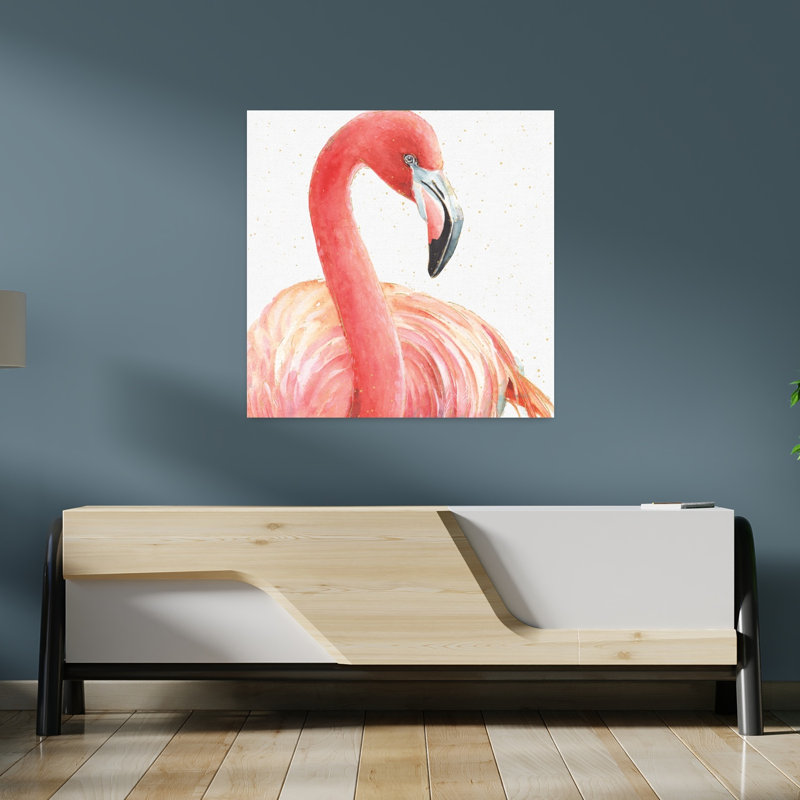 Gracieusement rose II oiseau flamant rose, art tropical, H 36 po x l 36 po