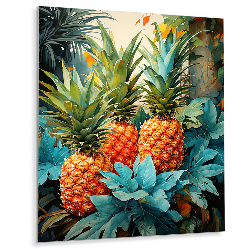 Green And Blue Pineapple Tropical Paradise I - Fruits Metal Wall Art, 20" H x 12" W x 1" D