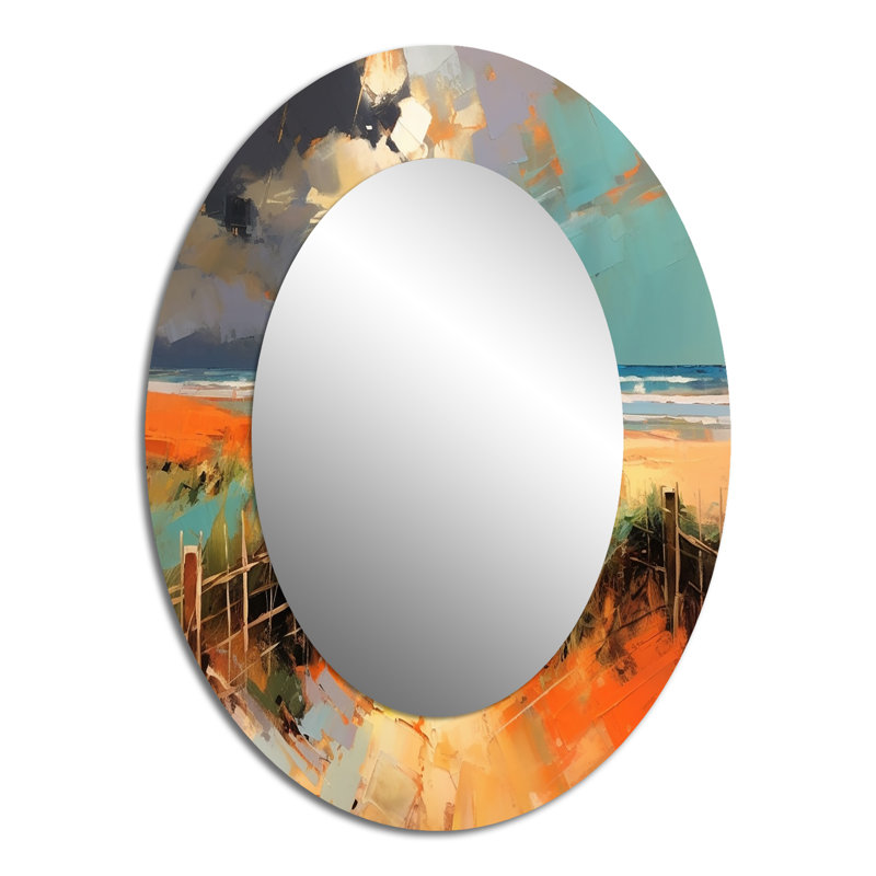 Peinture de plage menant à l'océan, peinture I - miroir mural ovale bleu, 40 po x 30 po