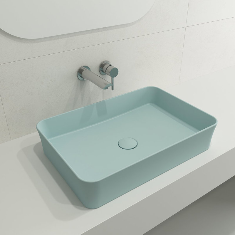 Sottile Slim Line Countertop Basin - 36x37cm, Matte Ice Blue