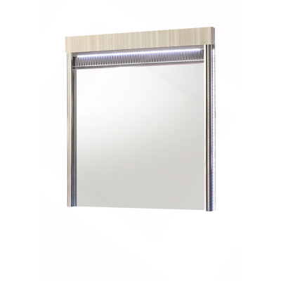 Miroir de style moderne Leonor avec DEL en gris avec détails linéaires épurés