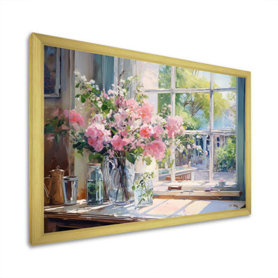 Art floral mural délicat rétro avec fenêtre française II