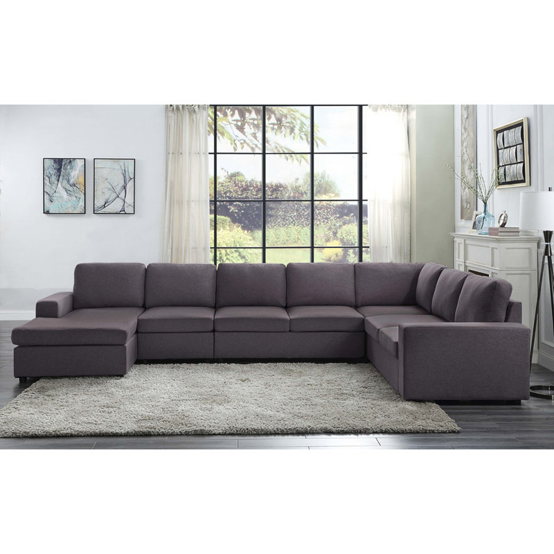 Canapé modulaire 146,5 po avec méridienne réversible en lin Tifton