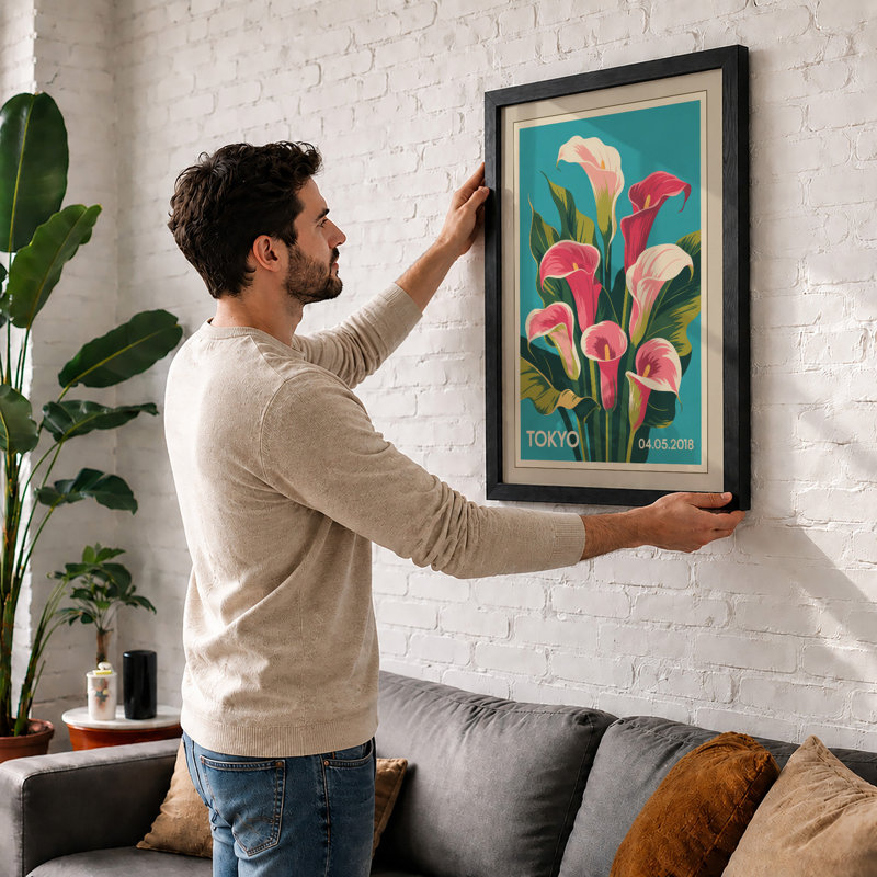 Tokyo Calla Lilies Botanical - Framed Print, Black, A4 - 29.7 x 21.0 cm