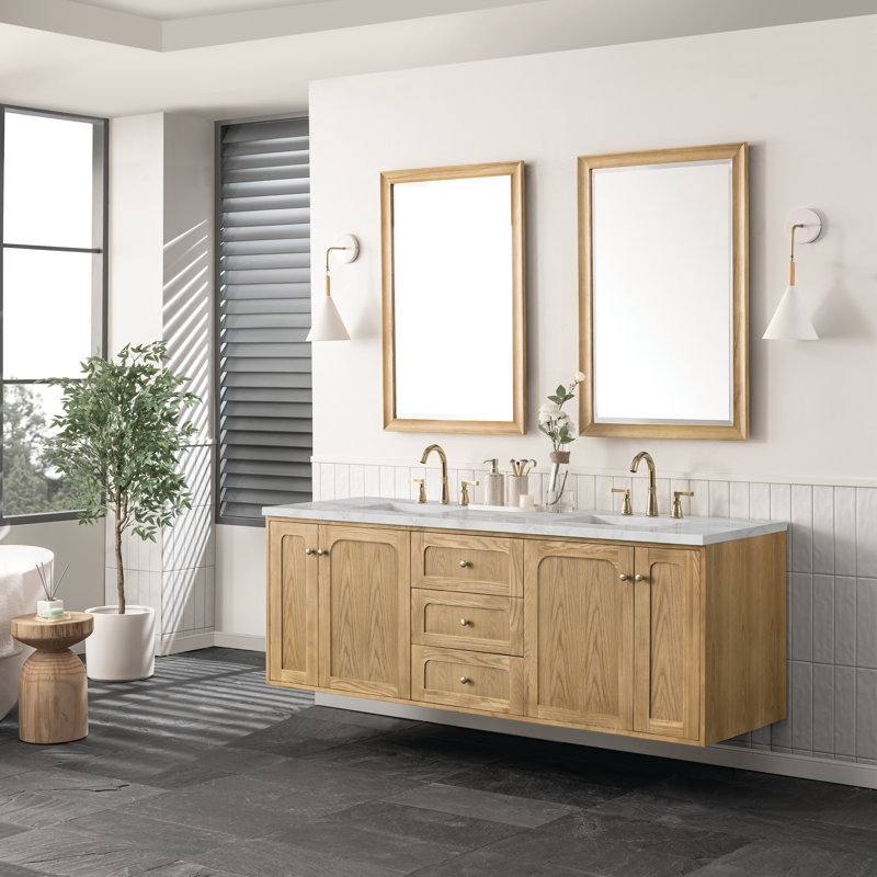 Laurent 72" Double Vanity, Light Natural Oak W/FreePower Wireless Charger, Honey Oak, Siberian