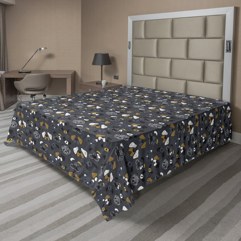 Drap-housse à motif floral Ambesonne, Bleu foncé, gros, gingembre / floral, Drap plat pour très grand lit californien