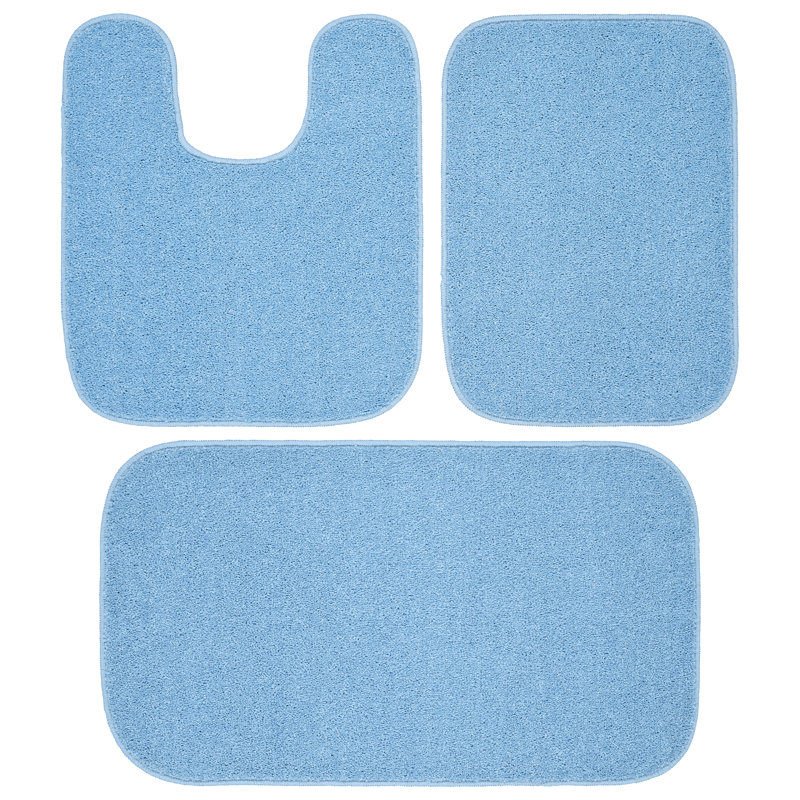 Sedona Bath Rug, Soft Absorbent Plush Bath Rugs, Non-Slip, Quick Drying, Machine Washable, Comfort for Bathroom Floor, Tub and Shower, 3 Piece Bathroom Rug Set (No Lid) Basin Blue