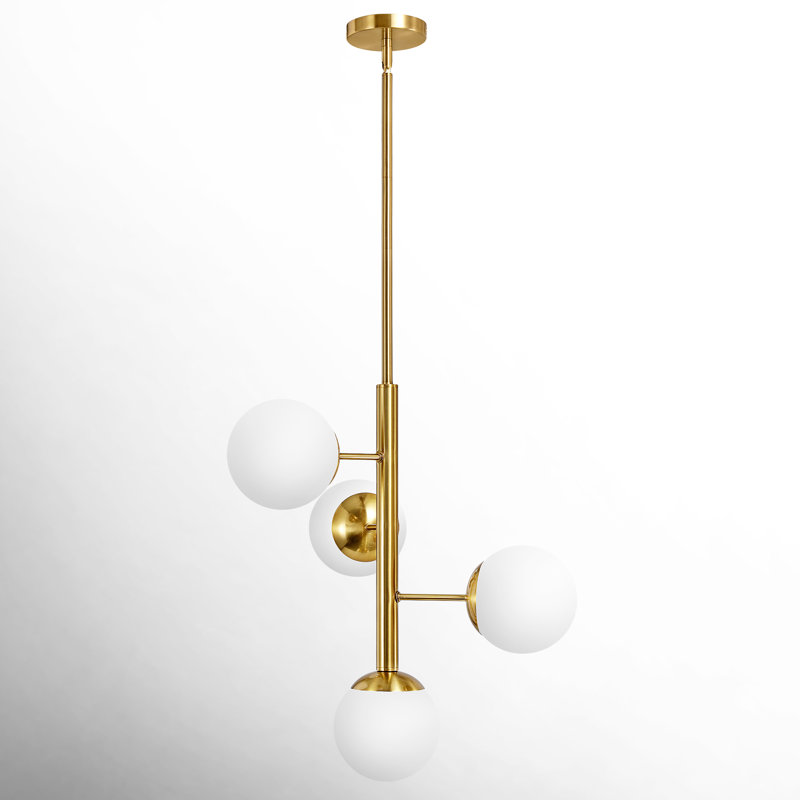 4 - Light Dimmable Modern Linear Sputnik Chandelier with Glass Shade, Brushed Gold