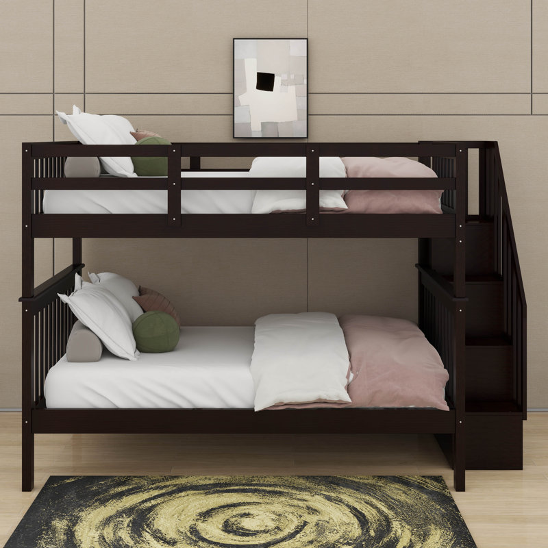 Full-Over-Full Bunk Bed With Guard Rail And Storage, Espresso