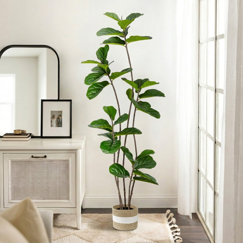  【Figuier figuier figuier certifié 71 po Wayfair Store Store, feuilles vertes luxuriantes denses, ficus lyrata artificiel réaliste en pot, plante d'intérieur sans entretien pour la décoration de salon de bureau à domicile