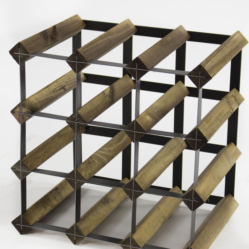 Liddle 12 Bottle Floor Wine Bottle Rack, Walnut Stained Pine / Black Steel