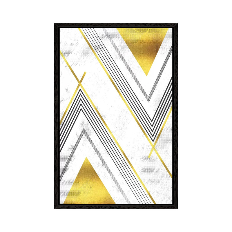 Geometric Art No. 5 Gold by Melanie Viola - Print on Canvas, Black Framed, 152.4cm H x 101.6cm W x 3.81cm D