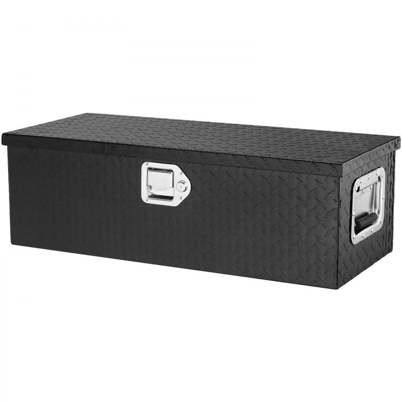 Boîte à outils robuste pour lit de camion en aluminium, boîte à outils à plaque en diamant avec poignée latérale et clés de verrouillage