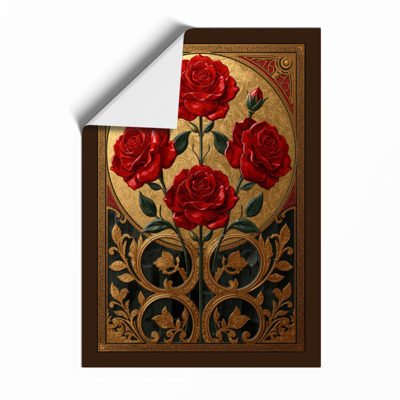 Crimson Roses Illuminated Vintage - Print, Black, A3 - 42.0 x 29.7 cm