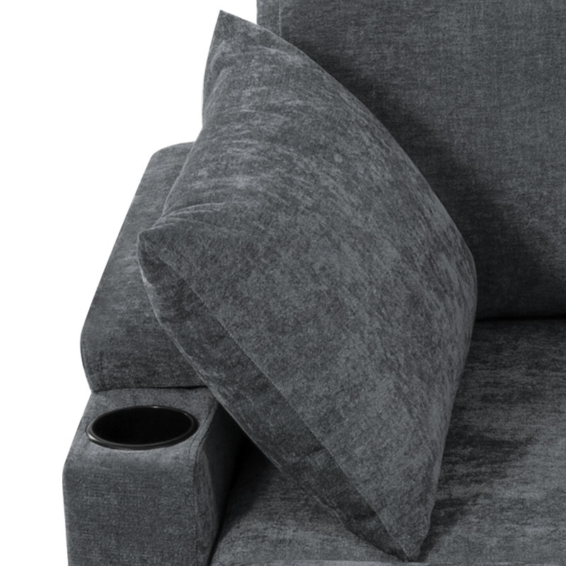 Canapé-lit modulaire 85 po en chenille 85 po avec ports de chargement USB et lit escamotable pour le salon, Gris