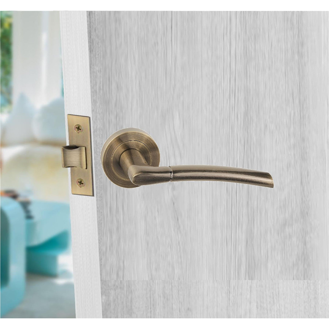 Indiana Design Door Handle Set in Antique Brass with Escutcheon and Mortise Lock