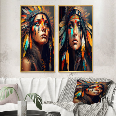 «Colorful Native American Woman», 2 pièces sur toile