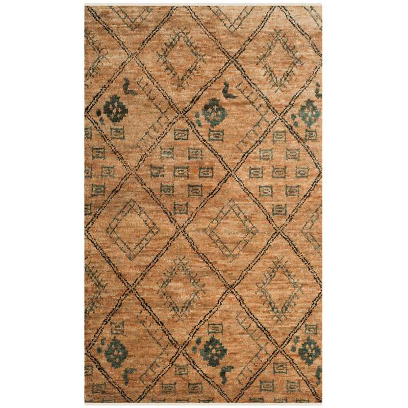 Suleman Hand Knotted Jute/Cotton Geometric Rug in Natural, Rectangle 5' x 8'