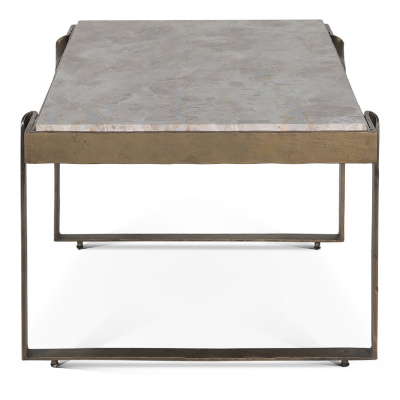 Rhodes 49" Coffee Table with Capri Beige Marble Top and Antique Brass Base