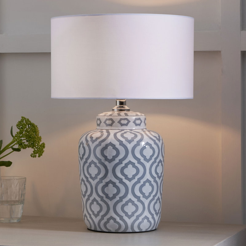 Ceramic Table Lamp, 18.5" H x 11.81" W x 11.81" D, Grey, Cream