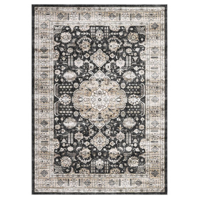 Grand tapis décoratif de salle à manger 10 x 13 médaillons avec envers antidérapant, tapis d'intérieur traditionnels sans perte de poids, revêtement de sol mince lavable à la machine pour la chambre à coucher, la cuisine