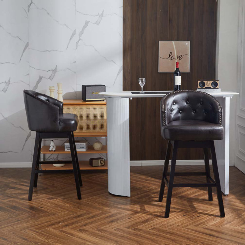 Tabourets de comptoir pivotants 33,25 po avec structure en bois d'hévéa massif, Noir
