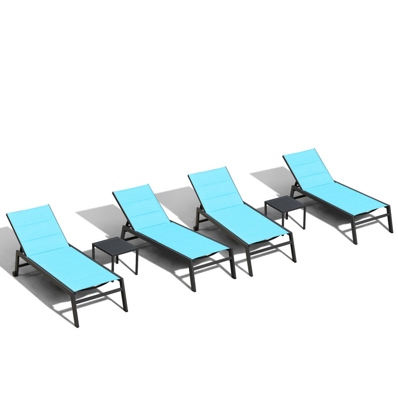 Chaise longue d'extérieur en métal avec table, Bleu turquoise
