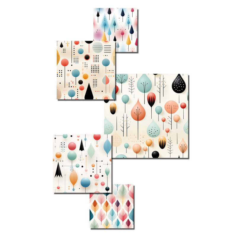 Pastel Blue and Pink Geometric Metal Wall Art Set of 5
