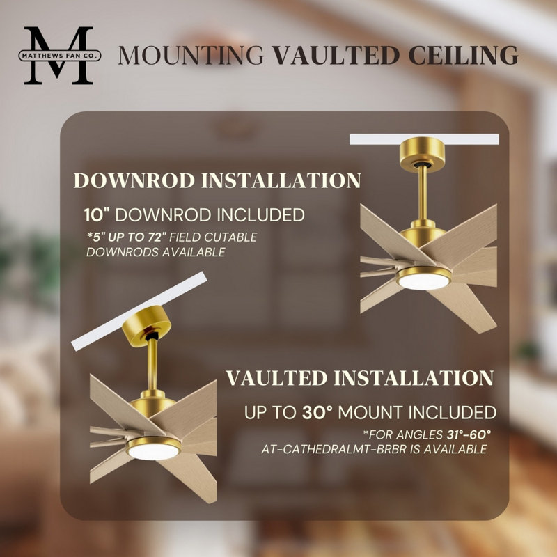 Ariella - Eight Blade Ceiling Fan - Integrated LED - Matte Black Finish - Matte White Blades, Brushed Brass, Light Maple Tone
