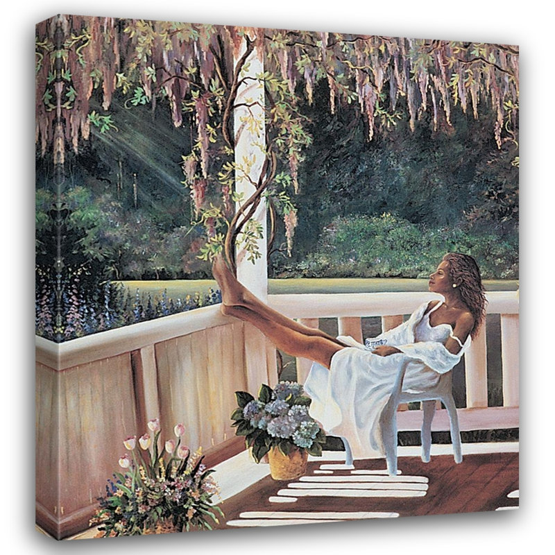  Toile tendue avec châssis Inconnu, "Relaxing on the Porch", 22" H x 20" W