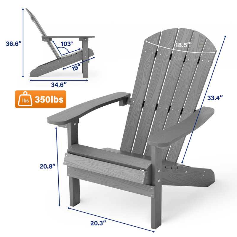 Chaise Adirondack en plastique, chaises d'extérieur toutes saisons pour la pelouse, le jardin, le foyer et la cour, Gris