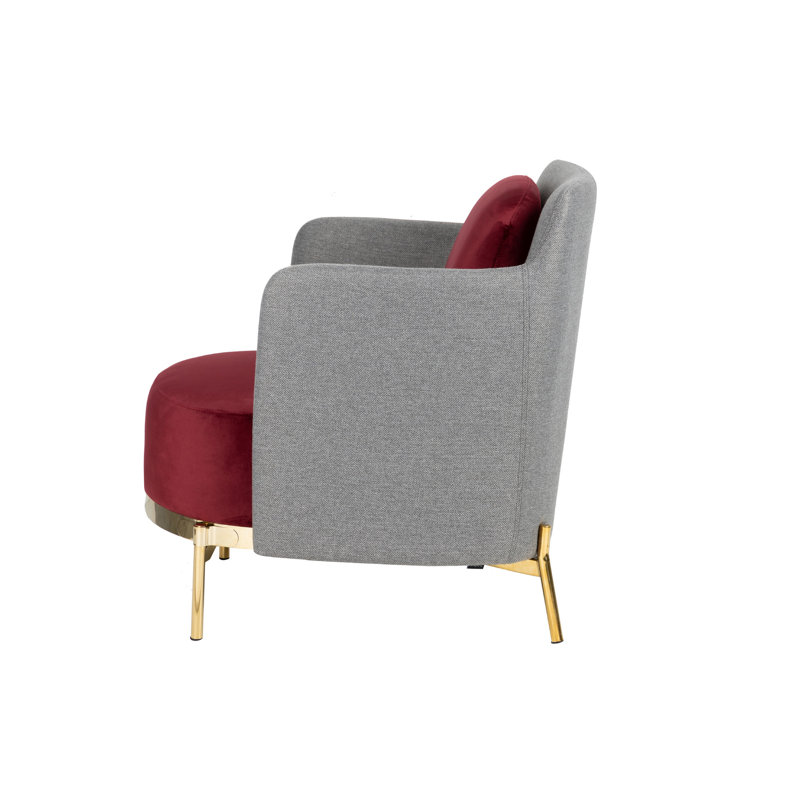 Upholstered Barrel Chair, Burgundy/Grey