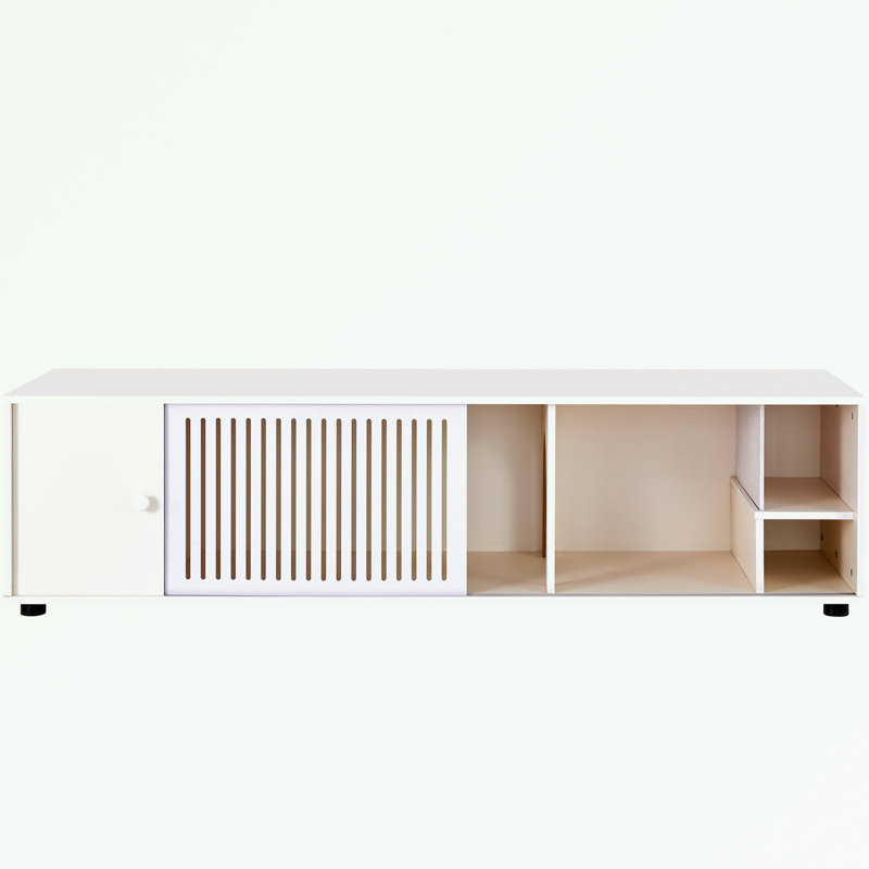 Meuble télé avec porte coulissante amovible et tablette ouverte