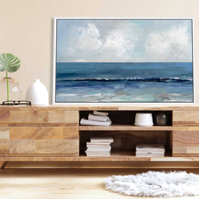 "Blue Seas" par Sally Swatland - peinture sur toile à cadre flottant