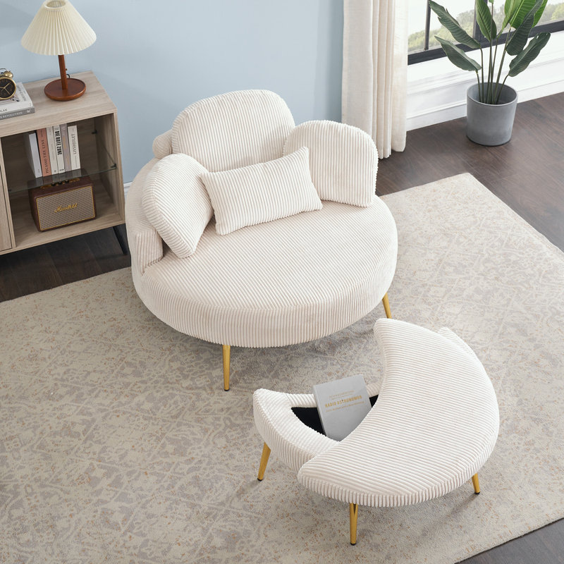 Fauteuils d'appoint en velours côtelé avec repose-pieds, Beige
