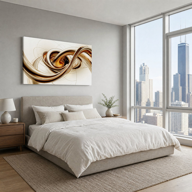 Tableau sur toile avec motif de ruban tourbillon d'or et de bronze, L 32 po x H 16 po