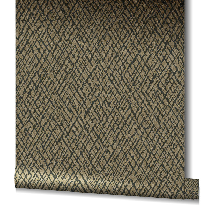 Air Collection Crosshatch Effect Textured Wallpaper Roll, Gold