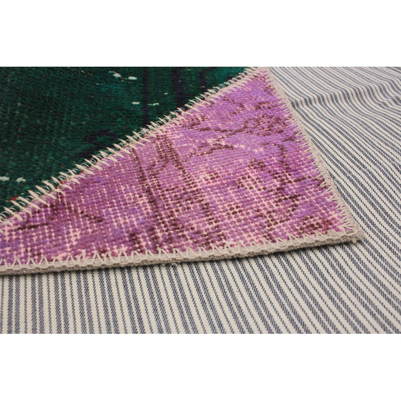 Tapis unique en laine noué à la main style patchwork des années 2010 de 4 pi 10 po x 6 pi 6 po bleu / gris / jaune Stoutsville