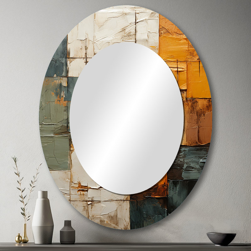 Hardedge Art Earthy Euphony I - Miroir décoratif ovale abstrait sur métal, 43 po x 33 po
