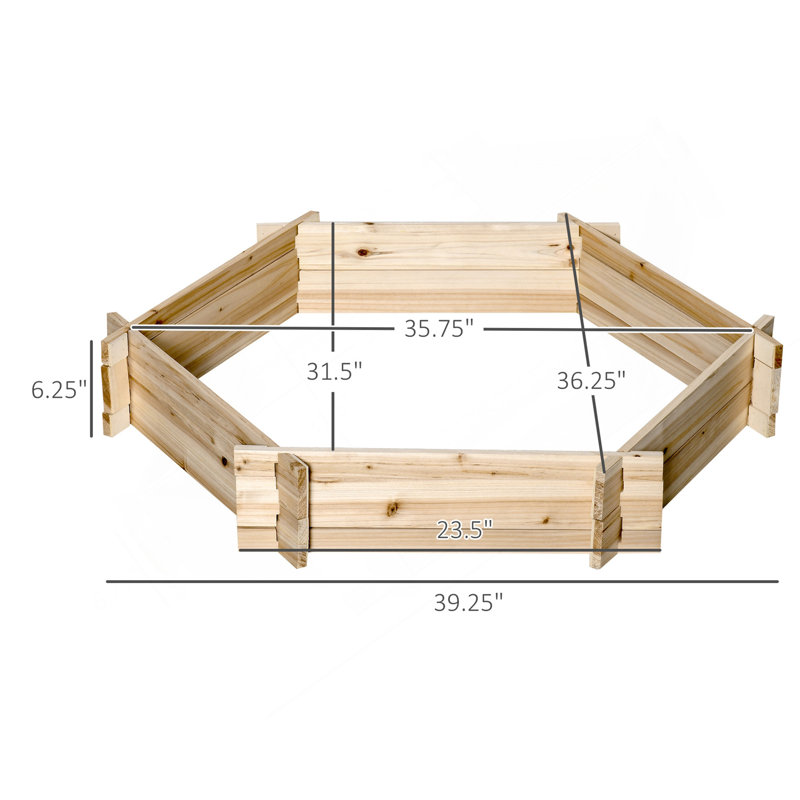 Outsunny Wooden Raised Garden Bed, Hexagon Screwless Planters For Outdoor Plants, Vegetables, Flowers, Herbs, 39" X 36" X 6", Natural Wood