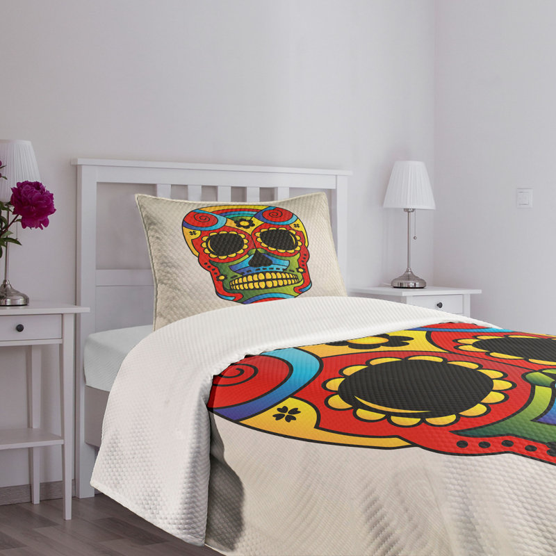White Quilted Twin Bedspread Set with Pillow Sham