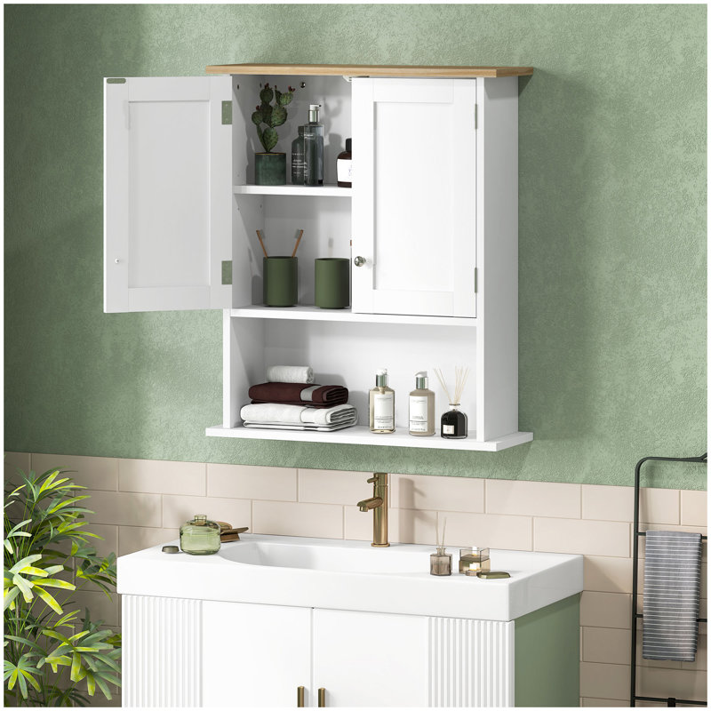 Armoire à pharmacie murale avec 2 portes HOMcom, armoire de salle de bain moderne murale, tablette réglable, au-dessus de la toilette, blanc