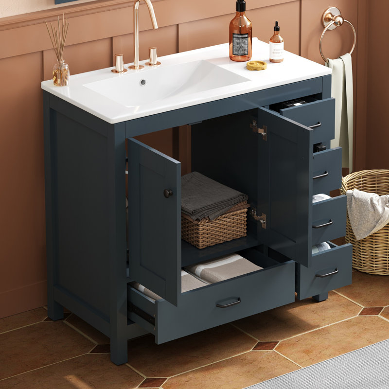 Magnifiques meubles-lavabos de salle de bain autoportants avec lavabo simple, Bleu