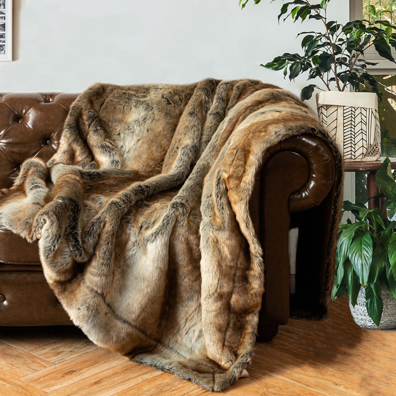 Luxury Ombre Faux Fur Reversible Throw Blanket, 50"x60"