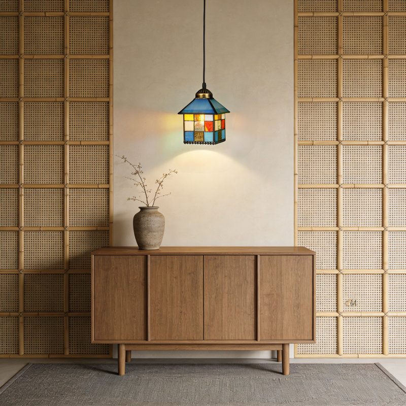 Luminaire suspendu de 5,5 pouces en verre coloré, plafonnier rétro rustique Grid House