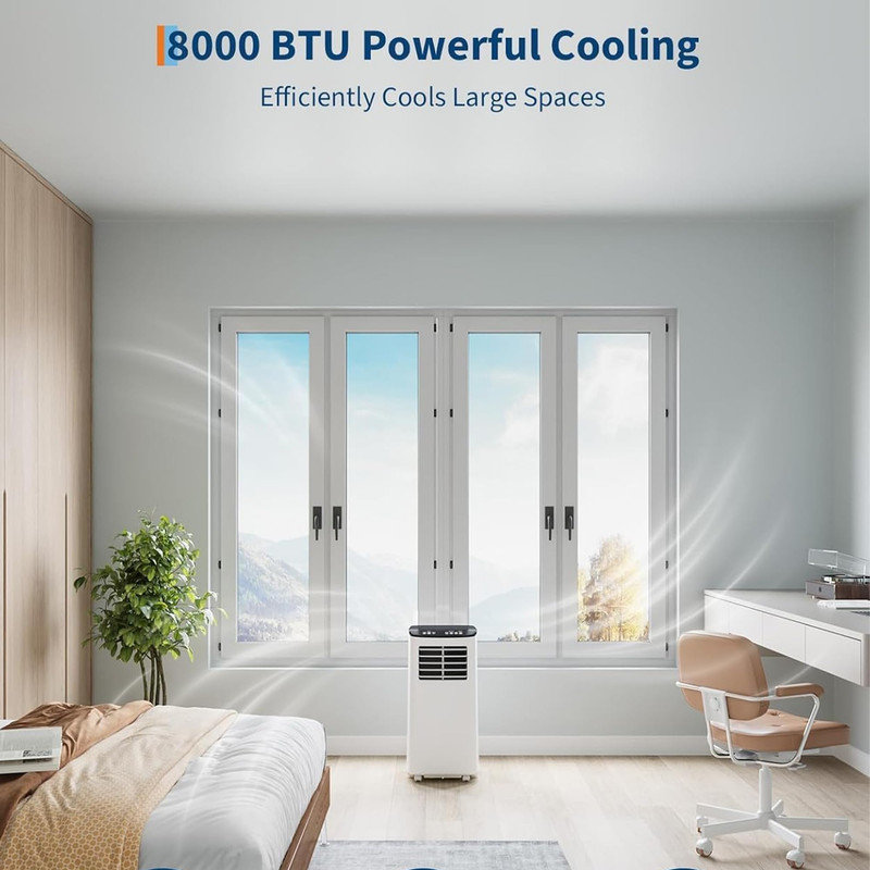 Ensemble de 2 climatiseurs portatifs de 8 000 BTU, unité de climatisation 3 en 1 avec déshumidificateur et ventilateur, télécommande, housses de 350 pieds carrés, ensemble de fenêtre inclus