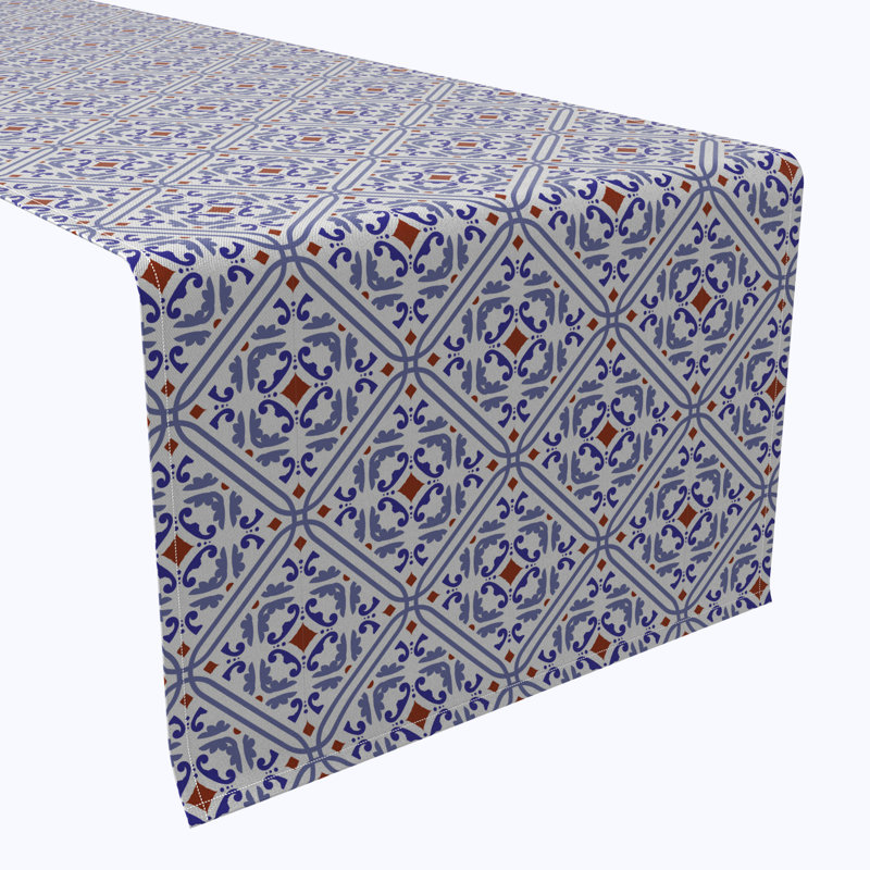 Table Runner, 100% Cotton, 16X108", Ceramic Tile Pattern, 90" L x 16" W