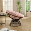 Confortable fauteuil pivotant 360 avec coussin rose épais, structure en acier brun et style contemporain, pour la finition thermolaquée douce de la chambre à coucher, salle de lecture